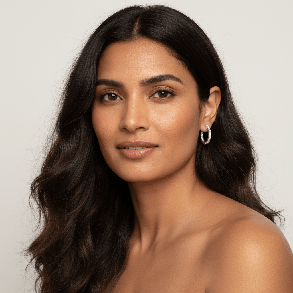 Round_Shape_Claw_Hoops_Diamond_Earrings_On_Model