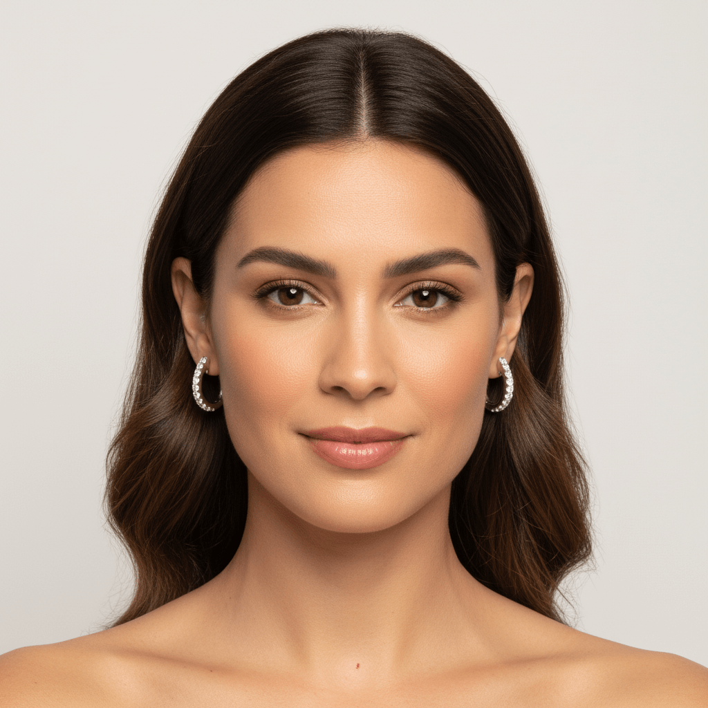 Round_Shape_Claw_Set_Hoops_Diamond_Earrings_On_Model