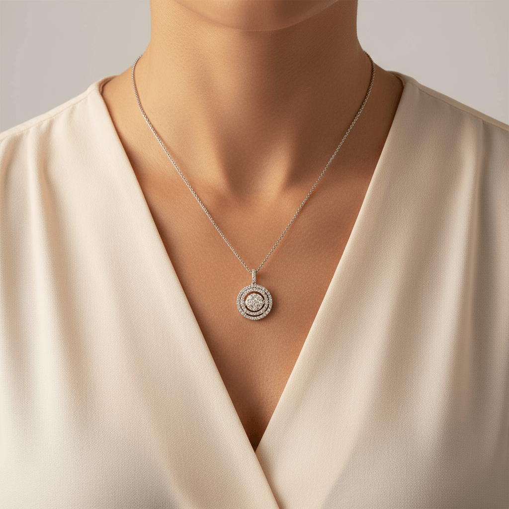 Round_Shape_Double_Halo_Diamond_Pendant_On_Model_2