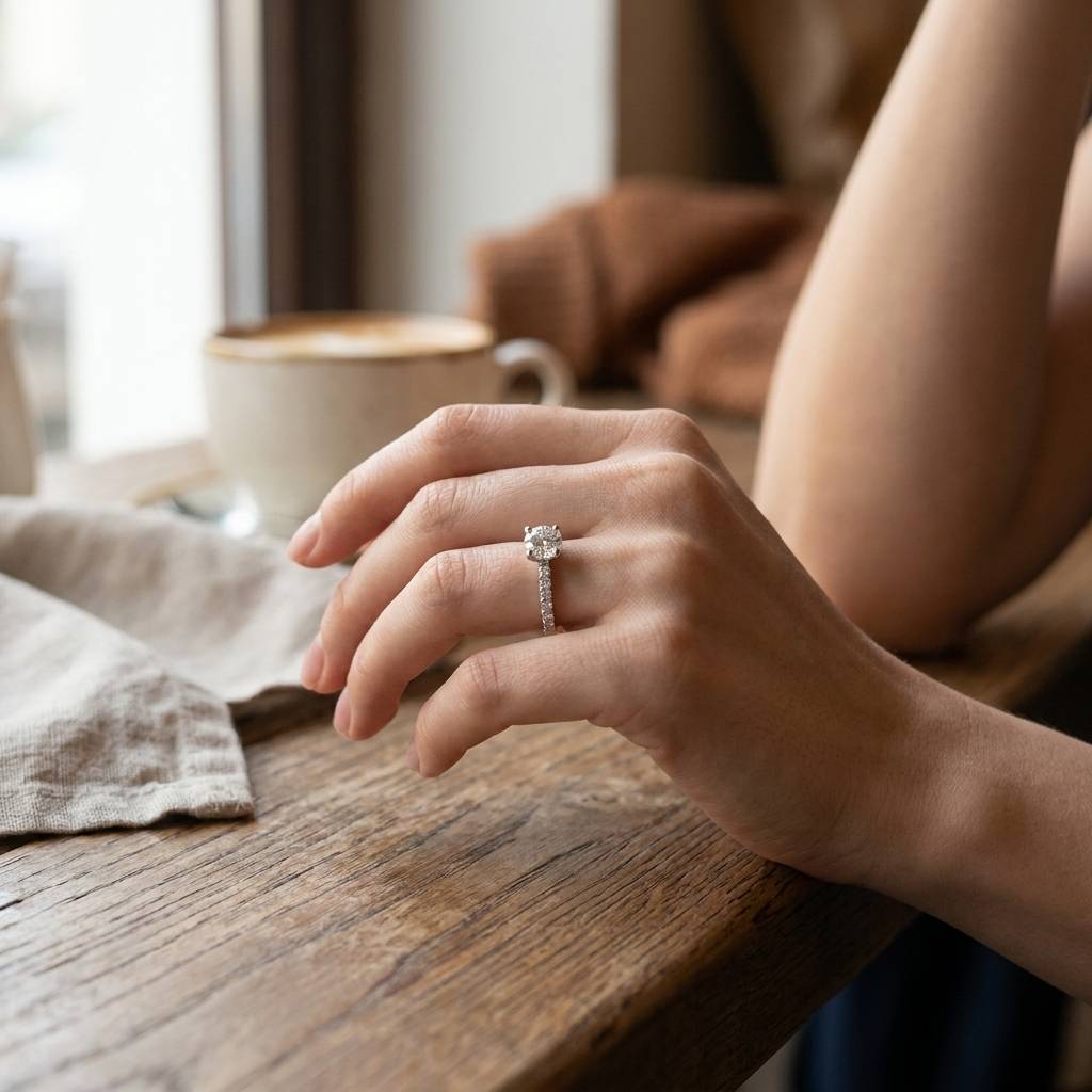 Round_Shape_High_Setting_Lab_Grown_Diamond_Engagement_Ring_On_Hand