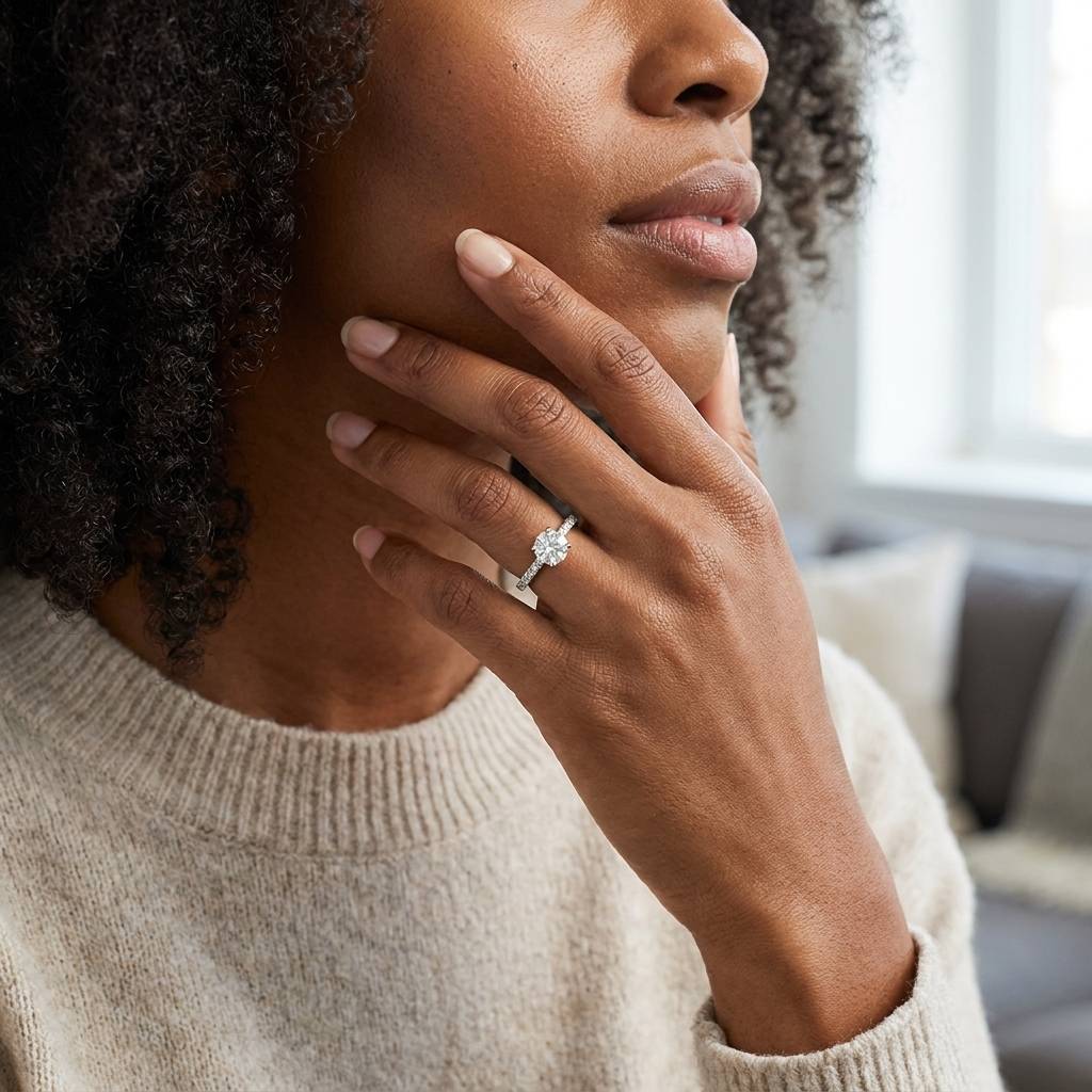 Round_Shape_High_Setting_Lab_Grown_Diamond_Engagement_Ring_On_Model
