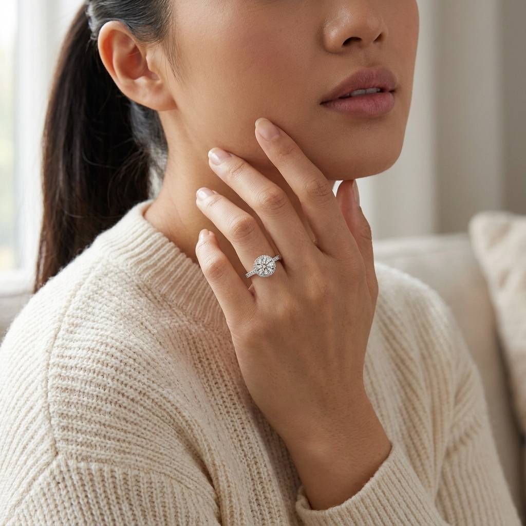 Round_Shape_Lab_Grown_Diamond_Halo_Engagement_Ring_On_Model