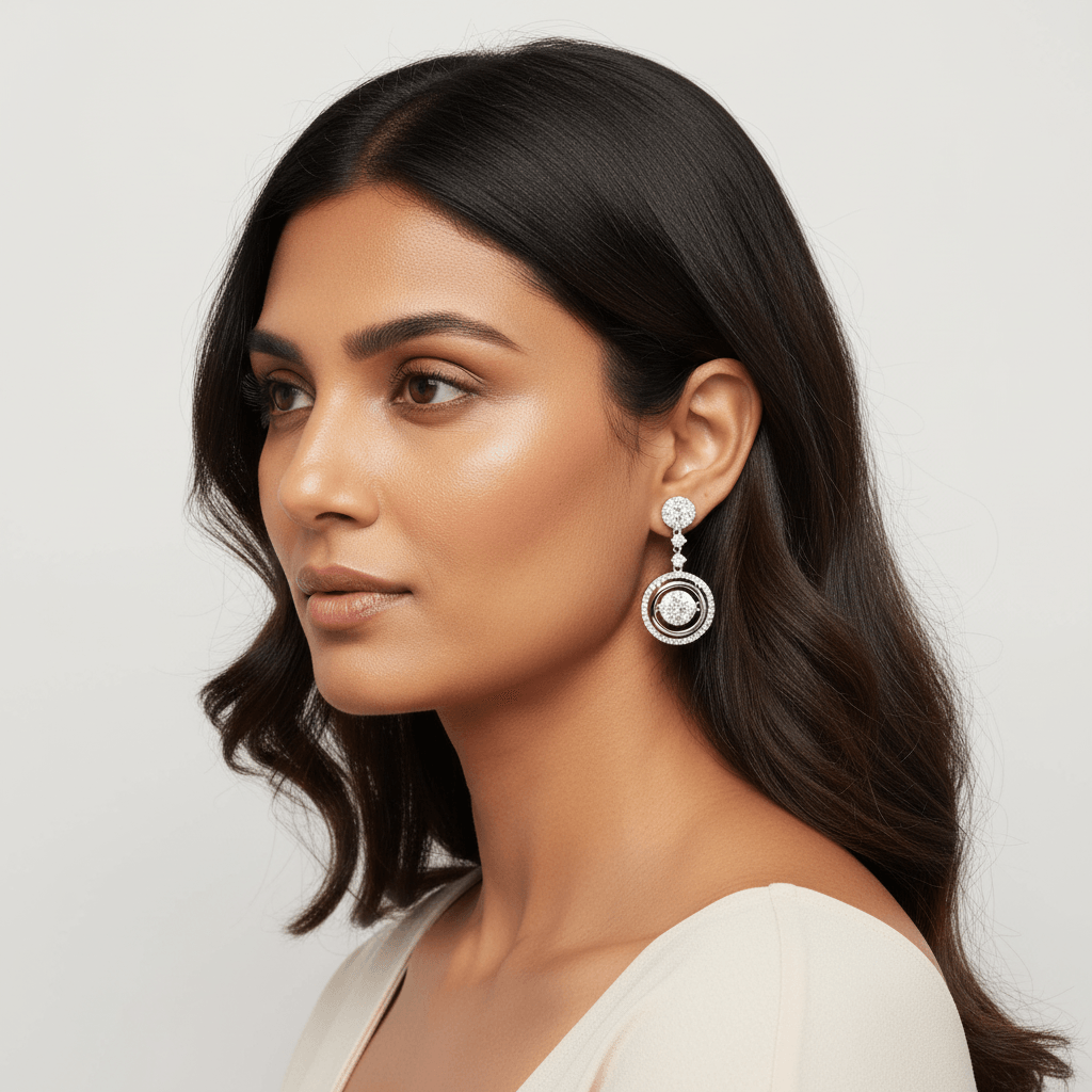Round_Shape_Moveable_Drop_Diamond_Earrings_On_Model_2