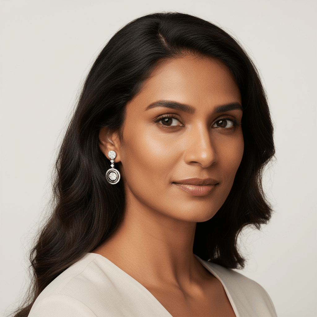 Round_Shape_Moveable_Drop_Diamond_Earrings_On_Model