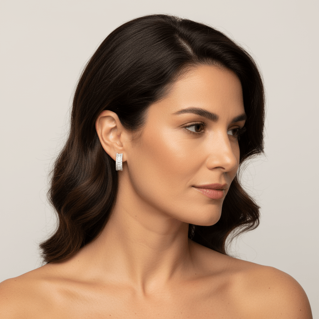 Round_and_Baguette_Cut_Hoops_Diamond_Earrings_On_Model_2