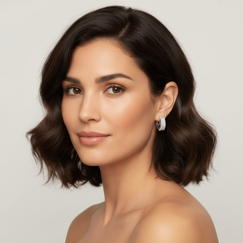 Round_and_Baguette_Cut_Hoops_Diamond_Earrings_On_Model