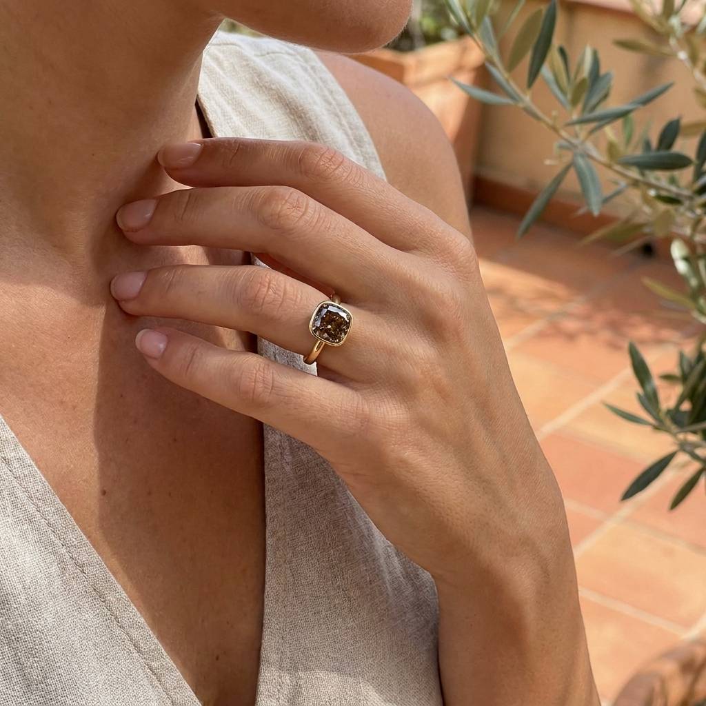 Rubover_Cushion_Contemporary_Diamond_Engagement_Ring_On_Hand