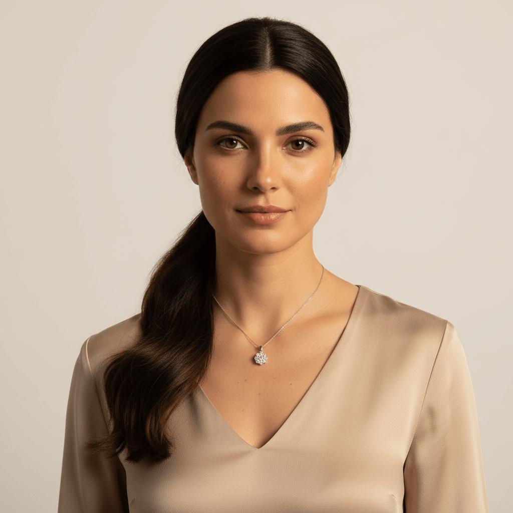 Rubover_Grain_Set_Diamond_Pendant_On_Model