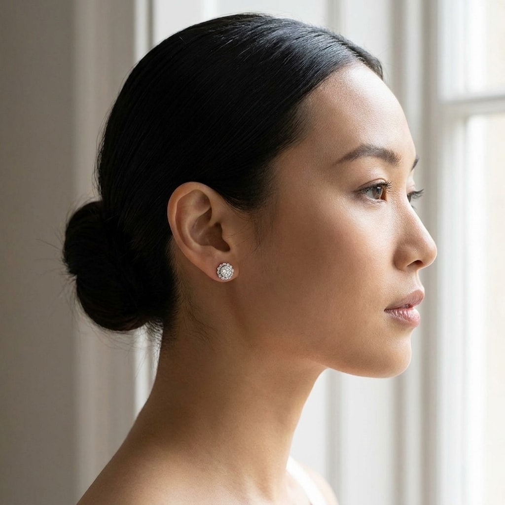 Rubover_Rounded_Halo_Diamond_Earring_Studs_On_Model_2