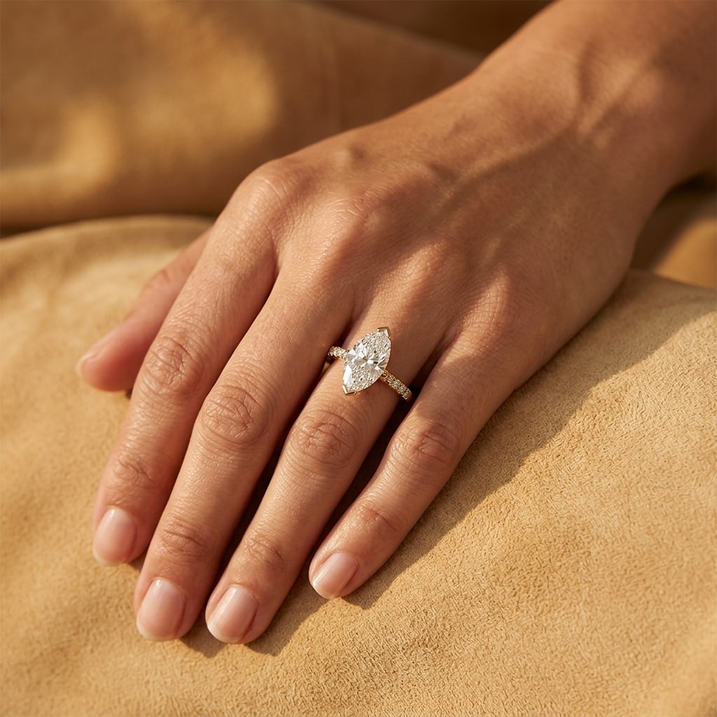 Selena_Gomez_Marquise_Diamond_Set_Engagement_Ring_On_Hand