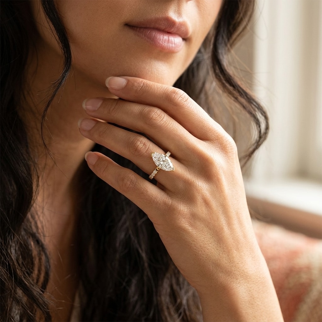 Selena Gomez Marquise Diamond Set Engagement Ring - alternate view