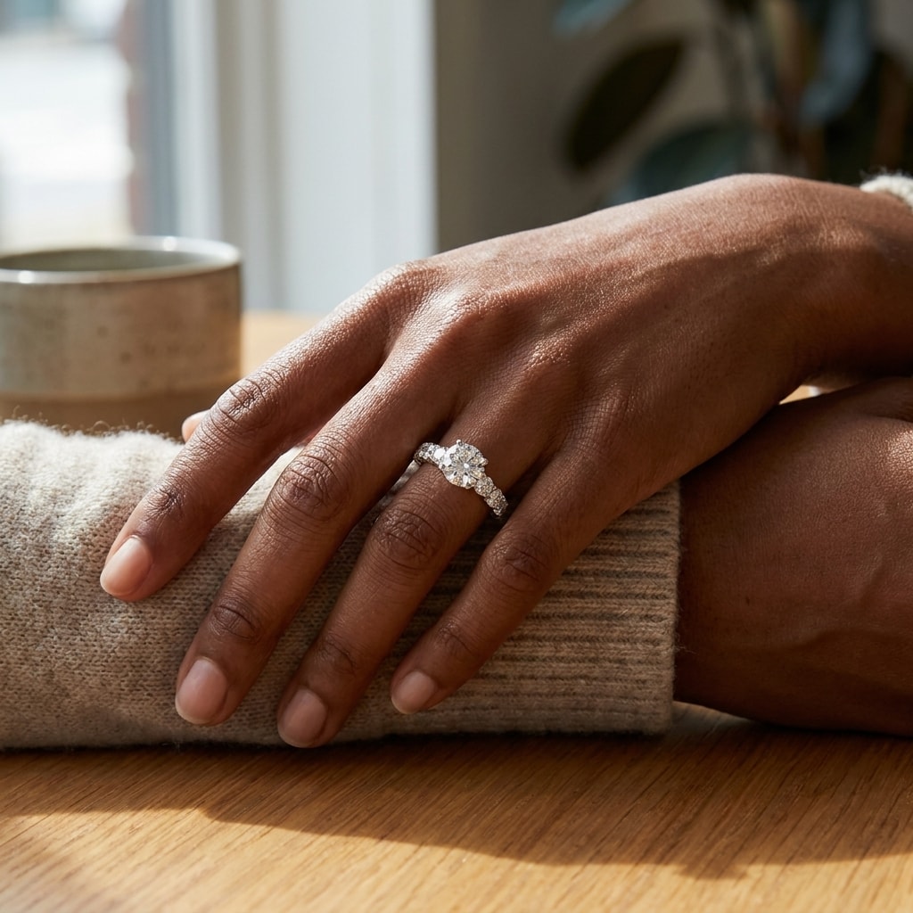 Seven_Round_Lab_Grown_Diamonds_Engagement_Ring_On_Hand