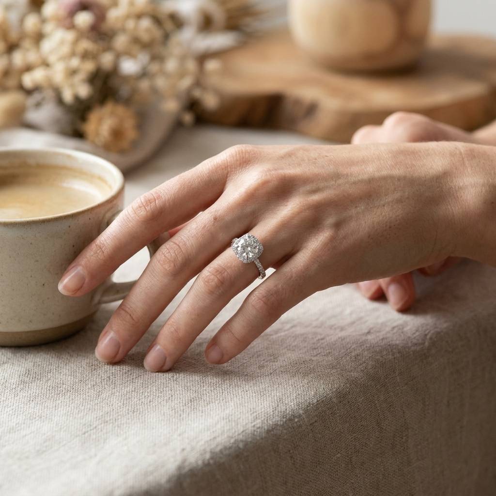 Sharp_Corner_Halo_Lab_Grown_Diamond_Engagement_Ring_On_Hand