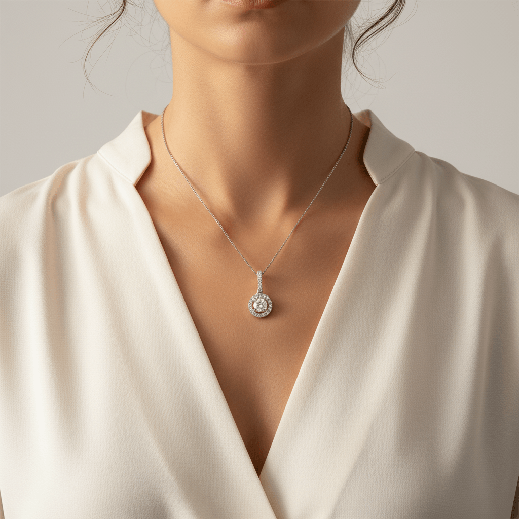 Single_Halo_With_Bail_Diamond_Pendant_On_Model_2