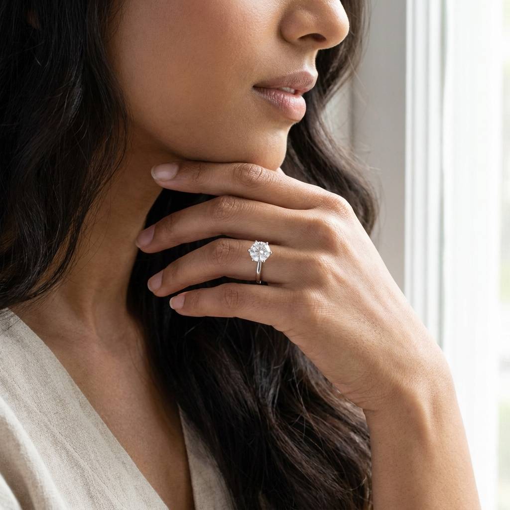 Six_Claw_Solitaire_Lab_Grown_Diamond_Engagement_Ring_On_Model