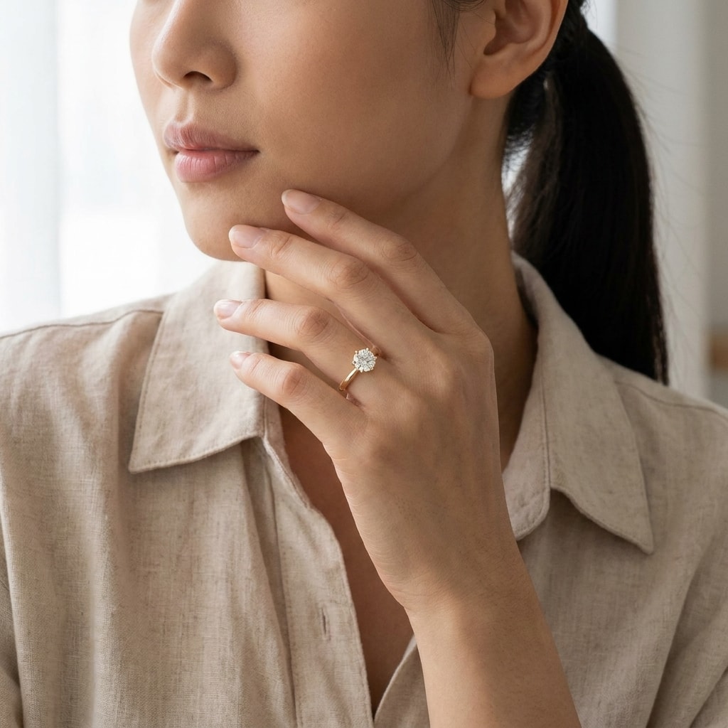 Six_Claw_Twist_Round_Shape_Diamond_Engagement_Ring_On_Model