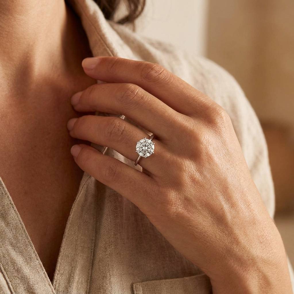 Six_Tiger_Claw_Solitaire_Round_Shape_Diamond_Engagement_Ring_On_Hand