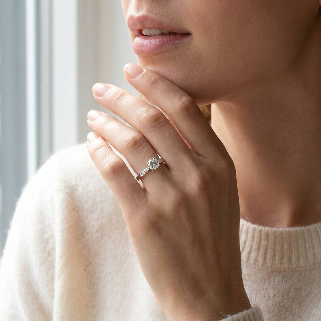 Solitaire_And_Small_Round_Shape_Diamond_Below_The_Center_Stone_On_Model