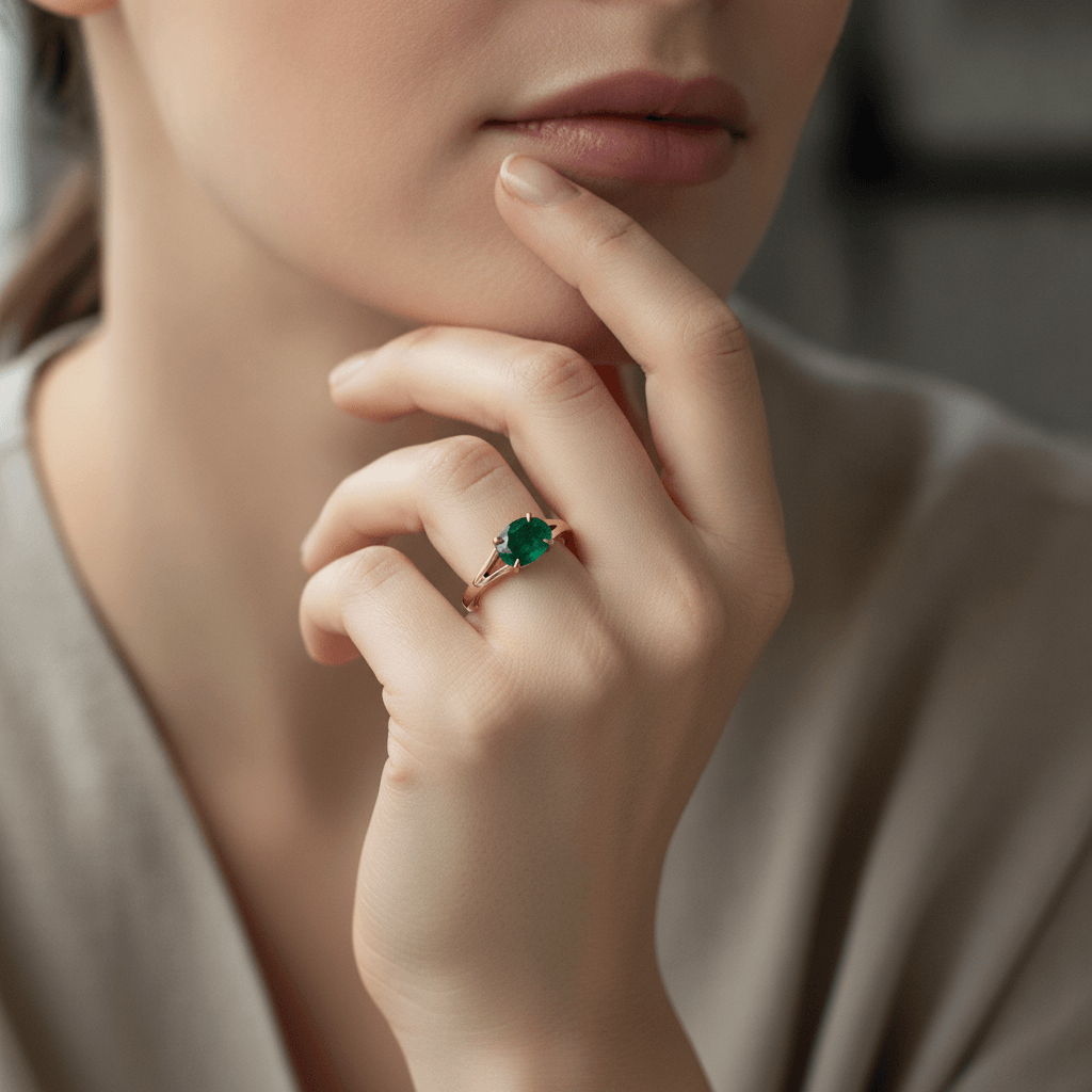 Split Shank Floating Round Shape Solitaire Diamond Engagement Ring On Model