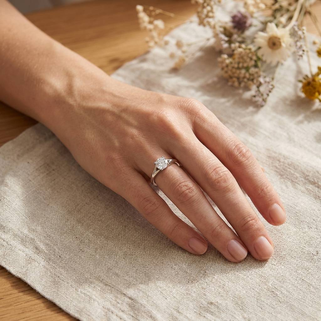 Split_Shank_Floating_Round_Solitaire_Lab_Grown_Diamond_Engagement_Ring_On_Hand