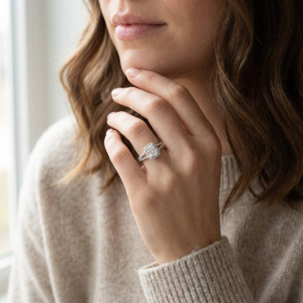Split_Shank_Lab_Grown_Radiant_Cut_Halo_Engagement_Ring_On_Model