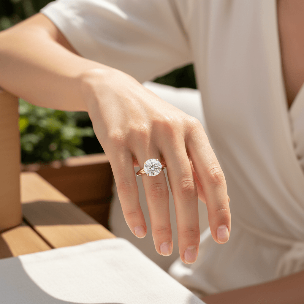 Split_Shank_Large_Round_Solitaire_Diamond_Engagement_Ring_On_Hand