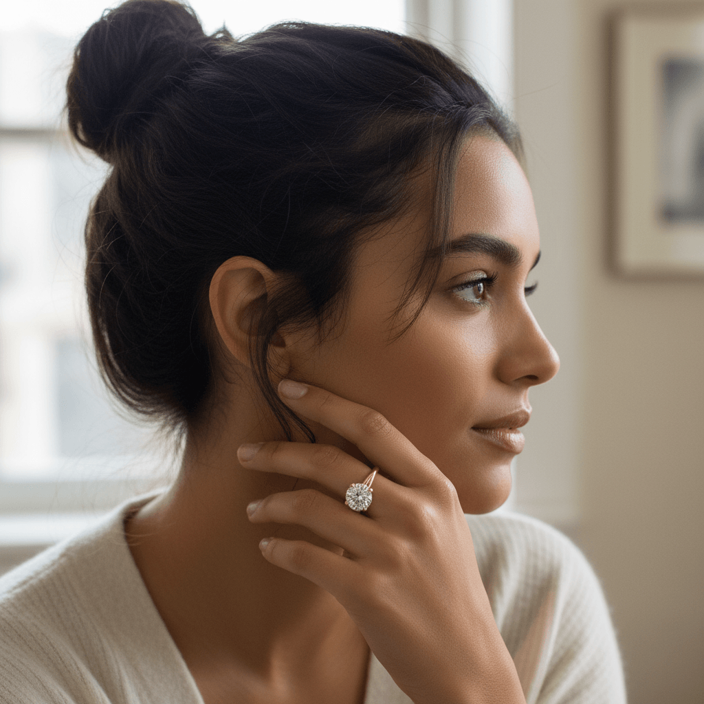 Split_Shank_Large_Round_Solitaire_Lab_Grown_Diamond_Engagement_Ring_On_Model