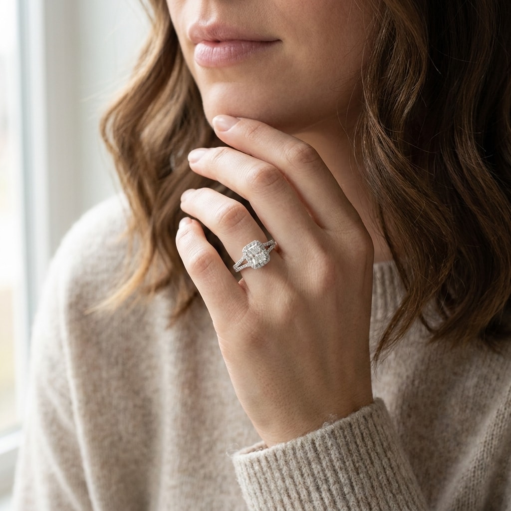Split Shank Radiant Shape Halo Engagement Ring - alternate view
