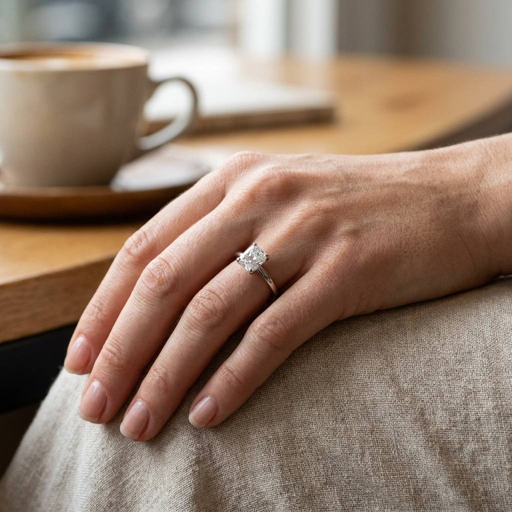 Square_Radiant_Shape_Solitaire_Diamond_Engagement_Ring_On_Hand
