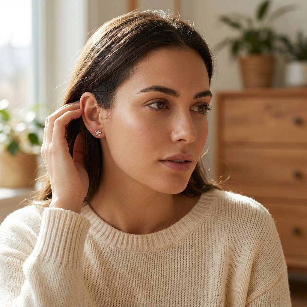 Star_Fish_Shape_Diamond_Earrings_Studs_On_Model