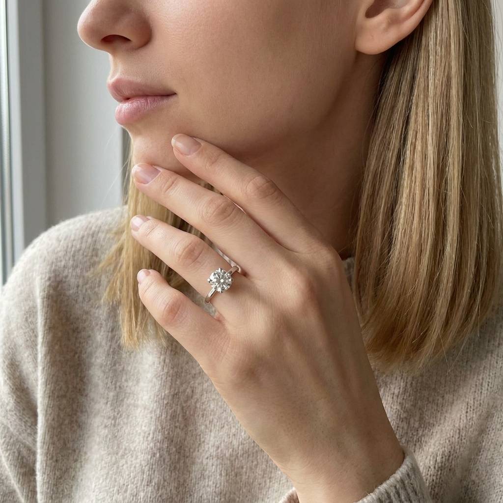 Straight_Band_Round_Lab_Grown_Diamond_Engagement_Ring_On_Model