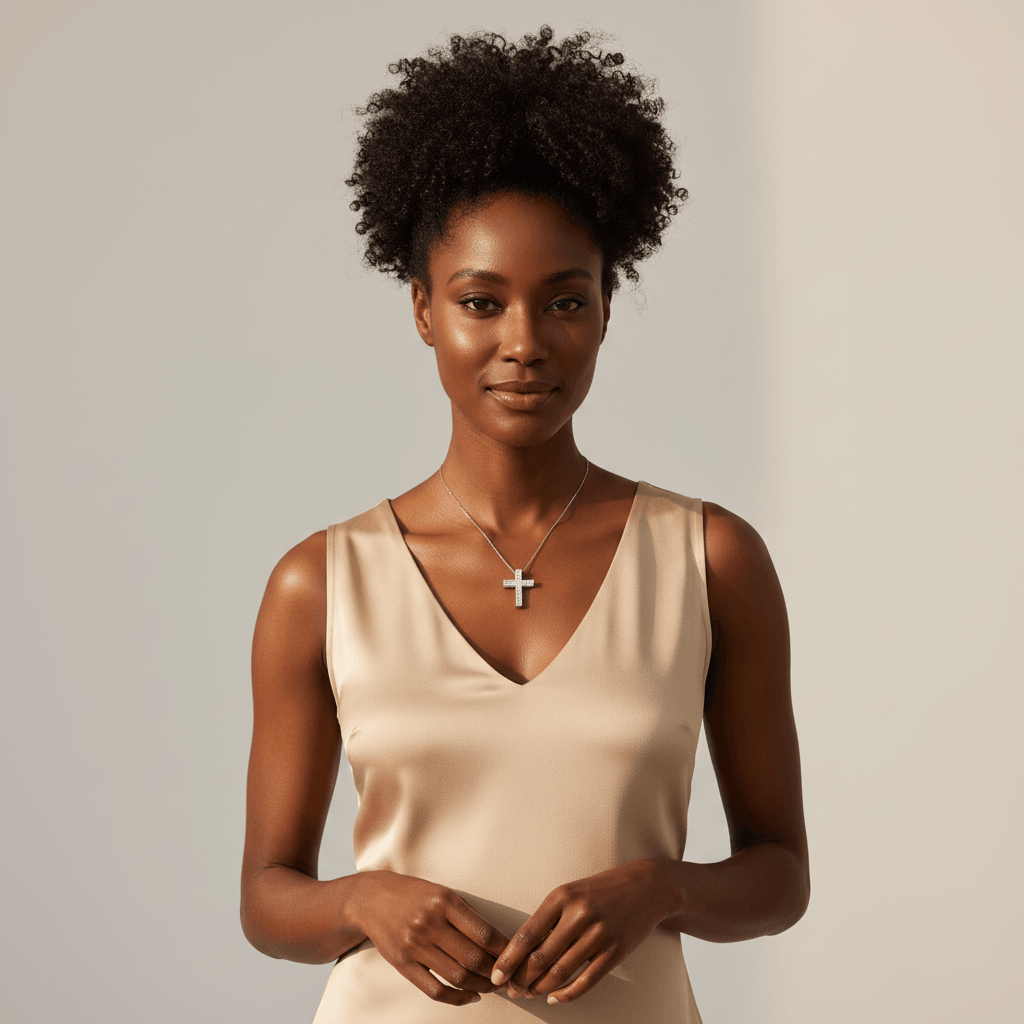 Straight_Round_Baguette_Cut_Cross_Diamond_Pendant_On_Model