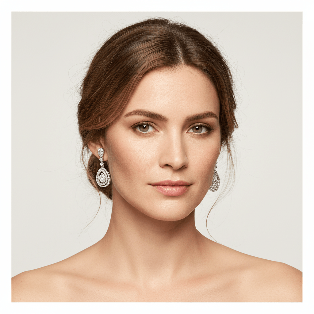 Teardrop_Shape_Moveable_Diamond_Drops_Earrings_On_Model