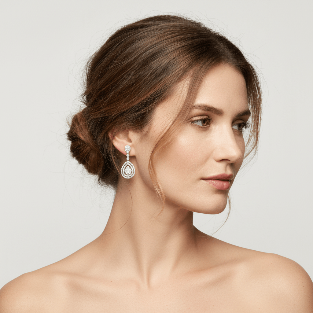 Teardrop_Shape_Moveable_Diamond_Drops_Earrings_On_Model_2