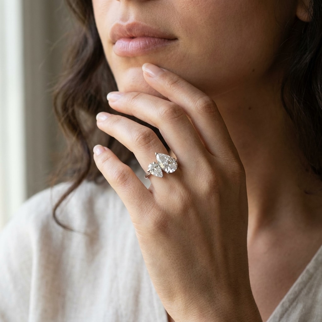 Toi et Moi Pear Shaped Engagement Ring - alternate view