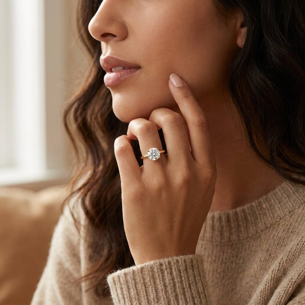 Traditional_Four_Claw_Solitaire_Diamond_Engagement_Ring_On_Model
