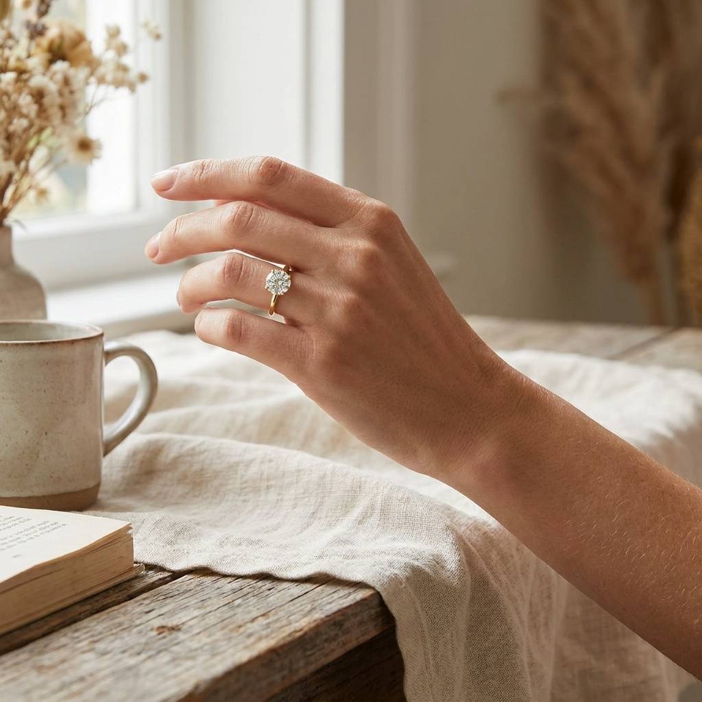 Traditional_Four_Claw_Solitaire_Diamond_Engagement_Ring_On_Hand