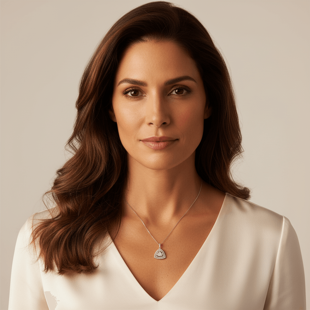 Triangle_Shaped_Double_Halo_Diamond_Pendant_On_Model