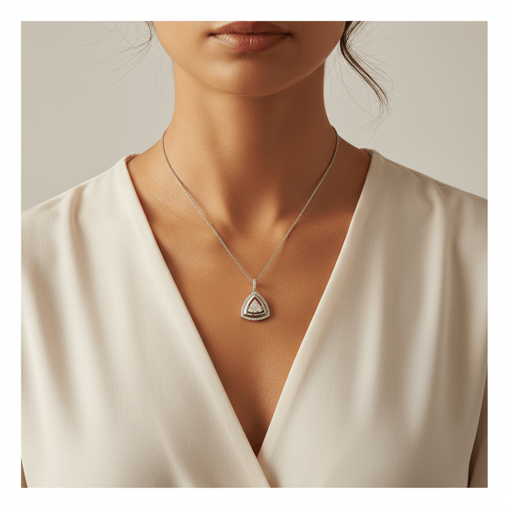 Triangle_Shaped_Outer_Halo_Diamond_Pendant_On_Model_2