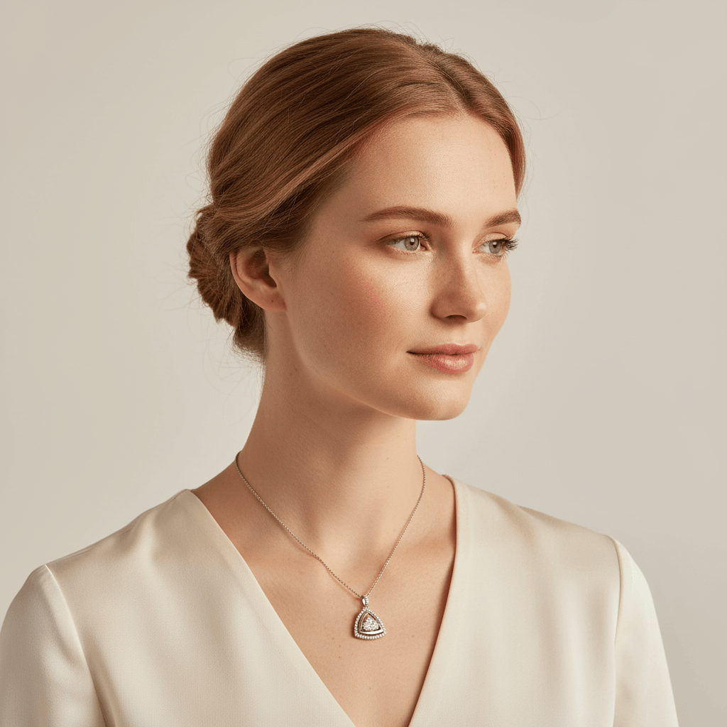 Triangle_Shaped_Outer_Halo_Diamond_Pendant_On_Model