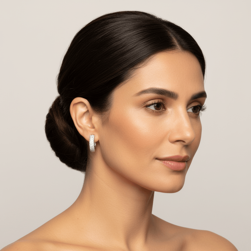 Triple_Row_Diamond_Hoop_Earring_On_Model_2