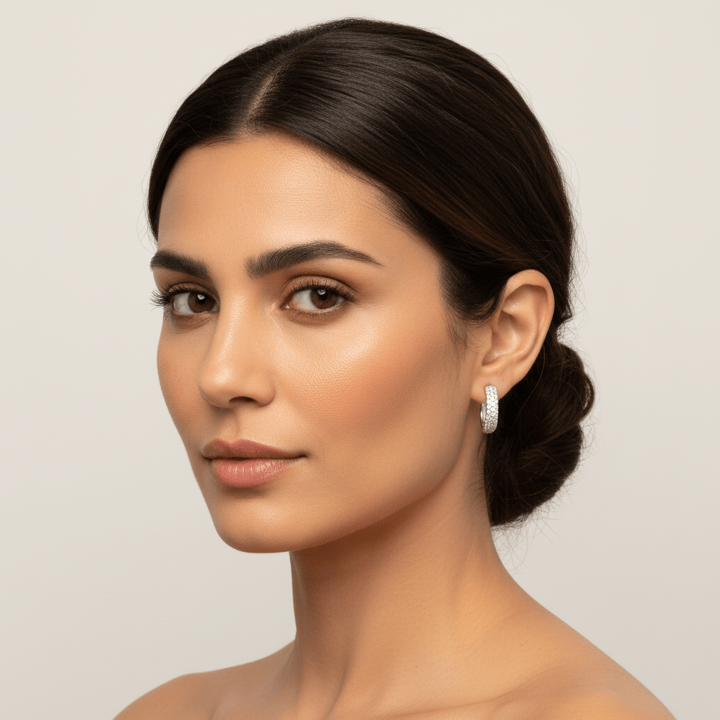 3 Row Pave Hops Diamond Earrings - alternate view