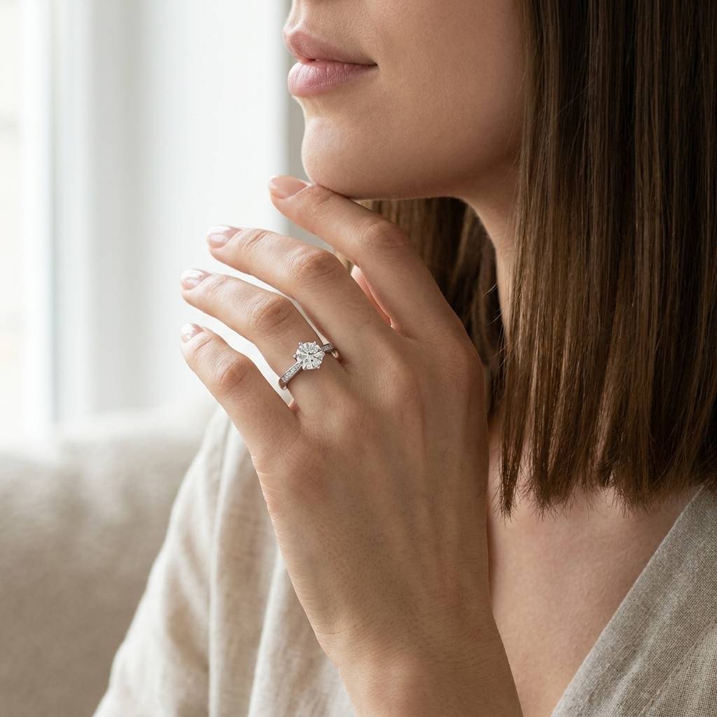 Twist Bridge Pave Set Round Shape Diamond Engagement Ring - alternate view