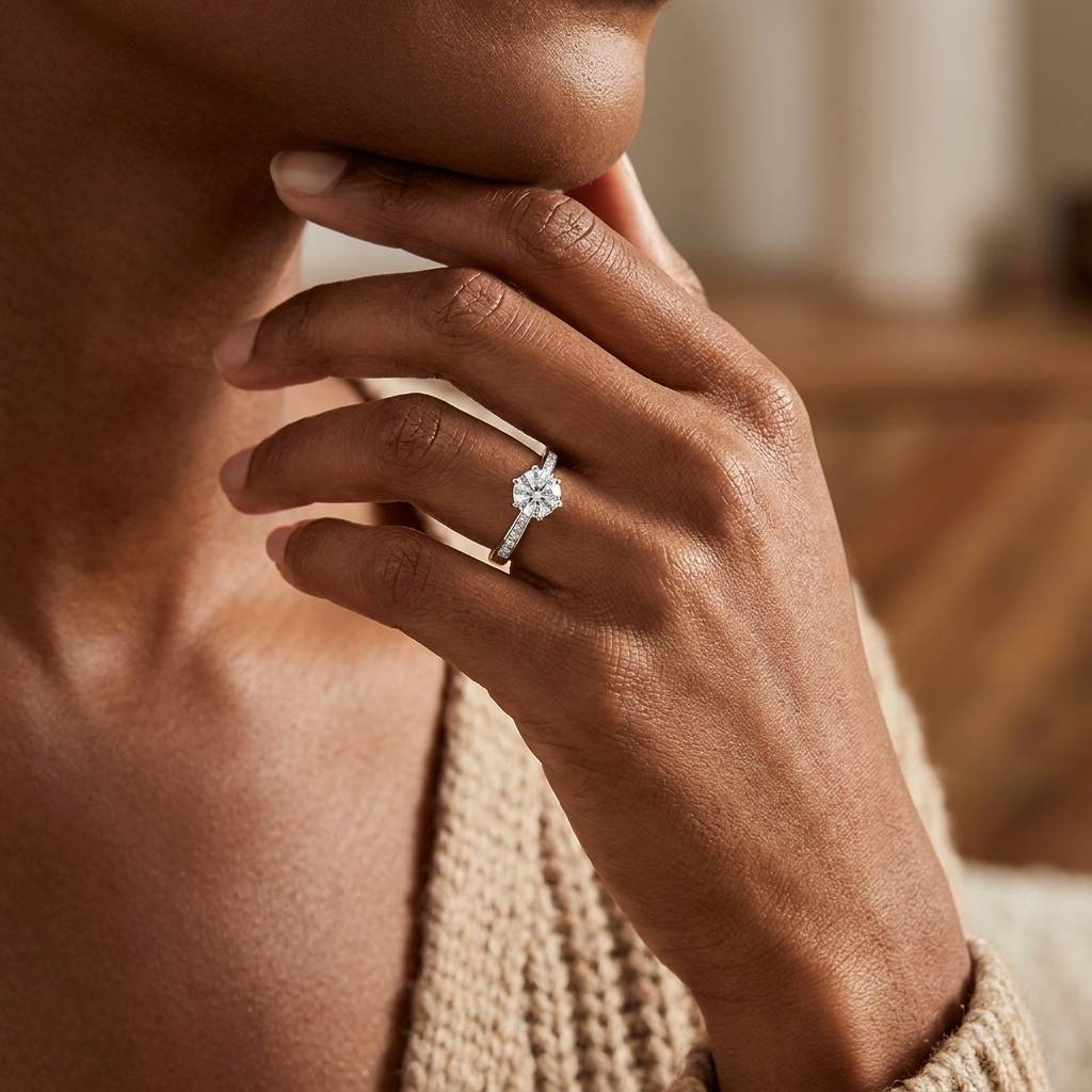 Twist_Bridge_Set_Round_Shape_Lab_Grown_Diamond_Engagement_Ring_On_Hand