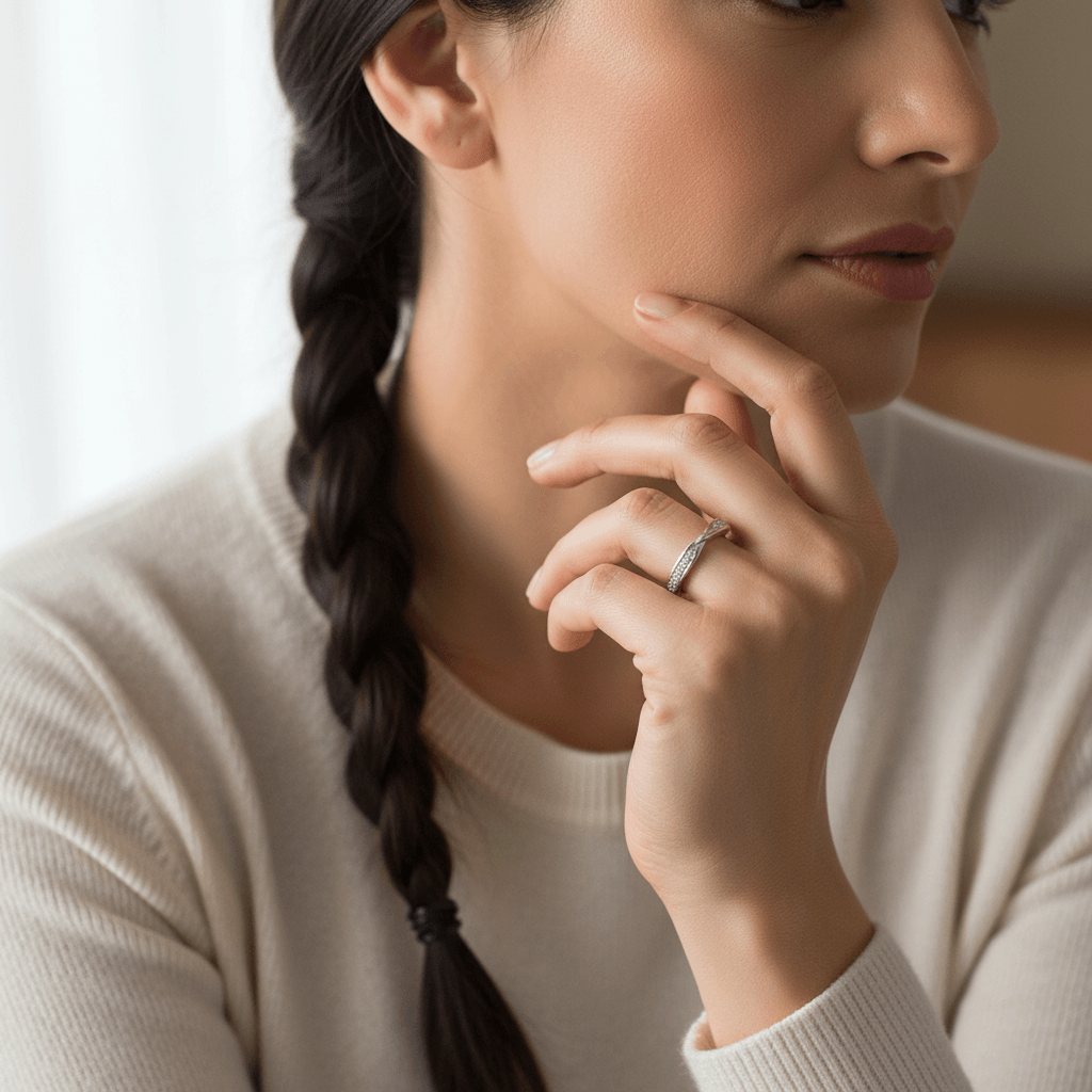 Twist_Centre_Diamond_Wedding_Ring_On_Model