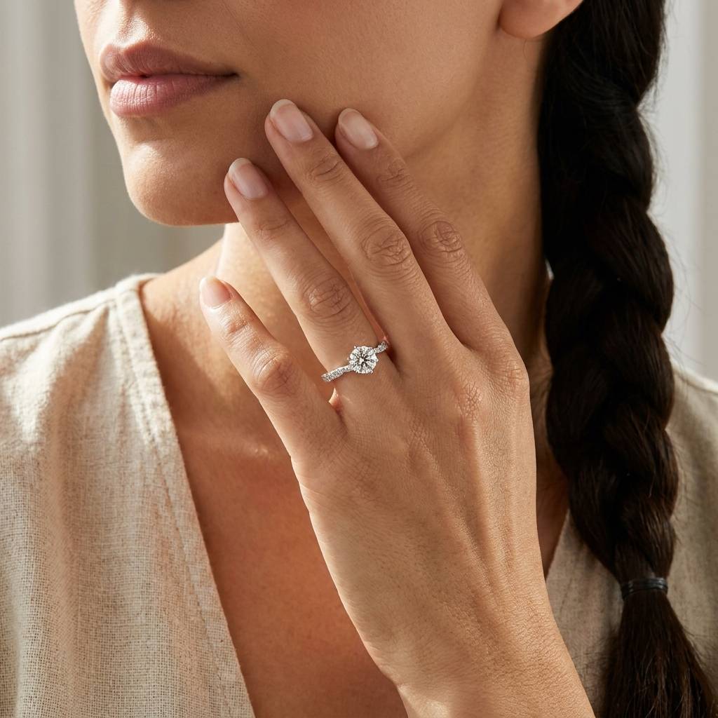 Twist_Micro_Setting_Round_Lab_Grown_Diamond_Engagement_Ring_On_Model