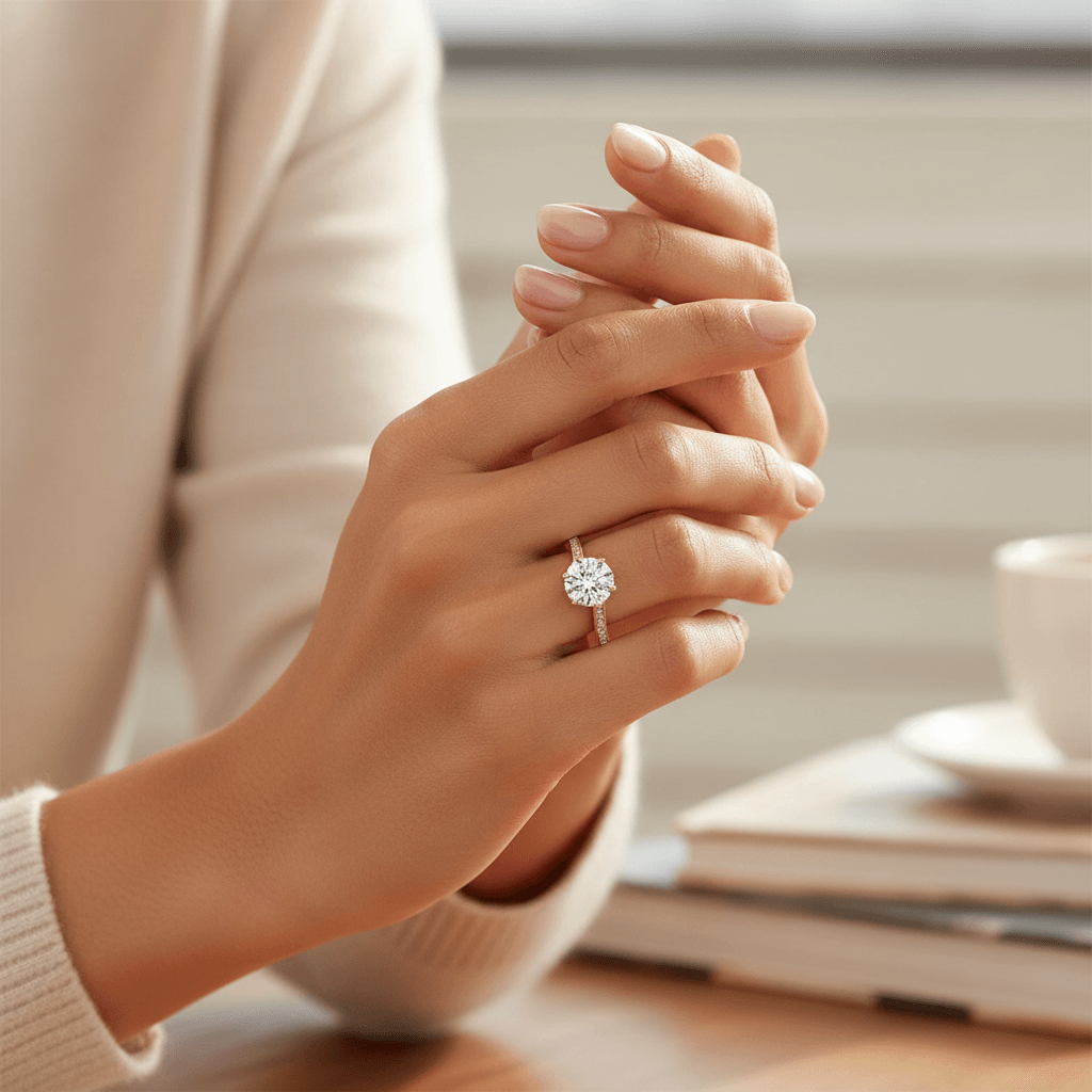 Twist_Pave_Round_Diamond_Engagement_Ring_On_Hand