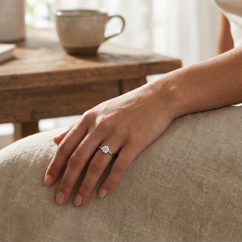 Twist_Round_Diamond_Solitaire_Engagement_Ring_On_Hand