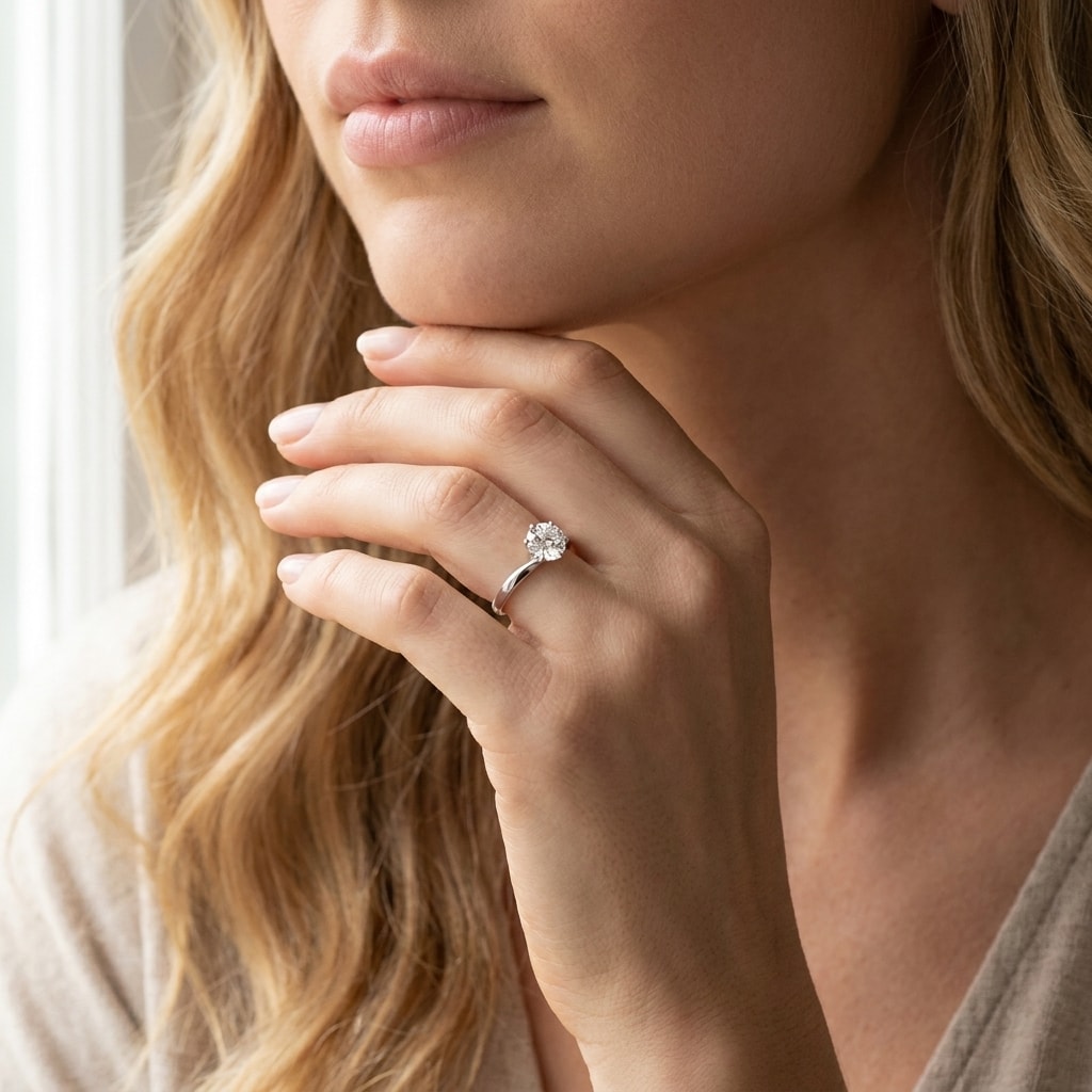 Twist_Round_Diamond_Solitaire_Engagement_Ring_On_Model