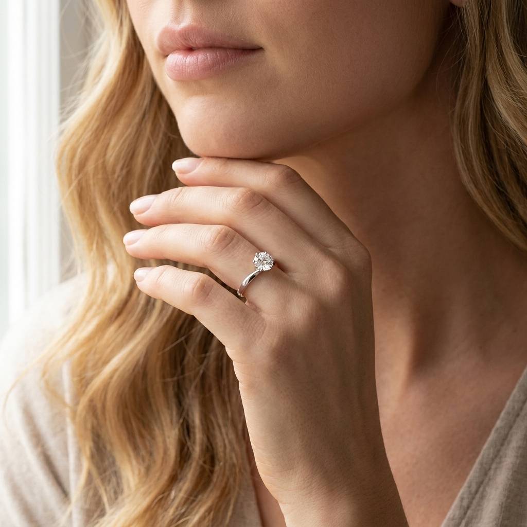 Twist_Round_Lab_Grown_Solitaire_Diamond_Engagement_Ring_On_Model